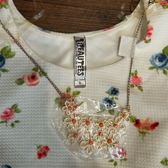 Beautees Floral Dress with Pink Accents Kid Size 8 - Picture 2 of 5